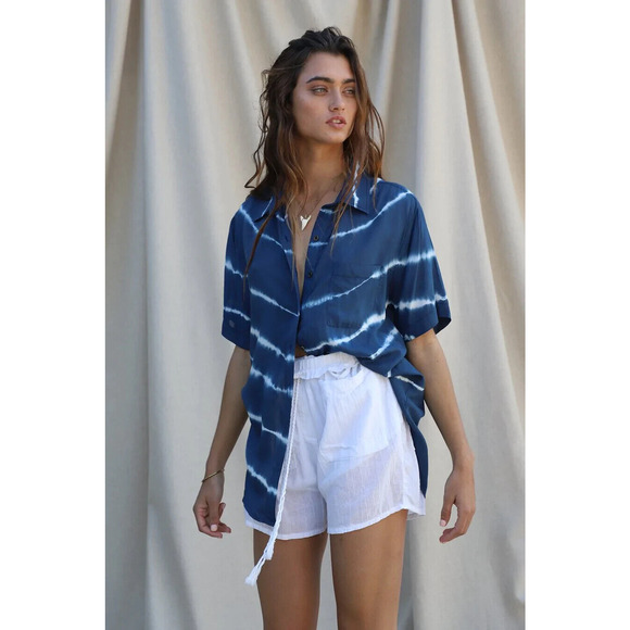 NWT Jen's Pirate Booty Tropics Kapalua Shirt Blue White Stripe Women's Size XS - Picture 1 of 11